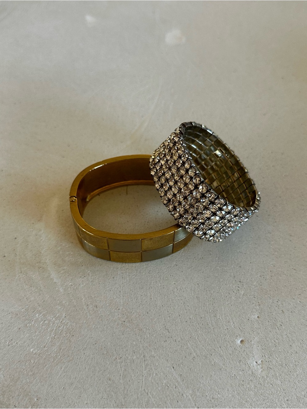 bebe Gold-Tone Bangle Duo with Silver Crystal Stretch Bracelet
